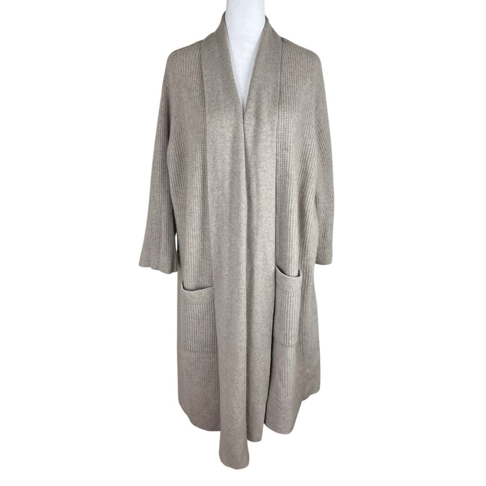 Naadam Luxe Waffle Knit Duster Cardigan Cold Shoulder Minimalist Size Large/XL